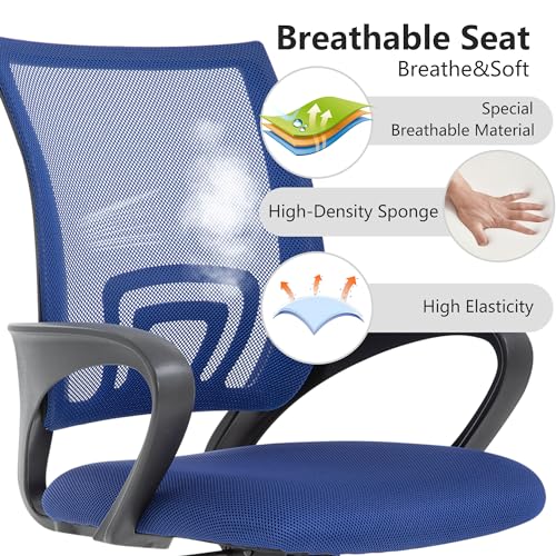 BestOffice Ergonomic Office Chair | Mid-Back Swivel Desk Chair | Dark Blue | with Lumbar Support, Adjustable Height & Breathable Backrest | Sponge Seat & Rolling Wheels | for Home, Office | Pack of 1 - color: Dark Blue, style: pack of 1