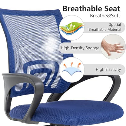 BestOffice Ergonomic Office Chair | Mid-Back Swivel Desk Chair | Dark Blue | with Lumbar Support, Adjustable Height & Breathable Backrest | Sponge Seat & Rolling Wheels | for Home, Office | Pack of 1 - color: Dark Blue, style: pack of 1