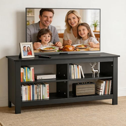 Gyger 43 Inches TV Stand,Mid Century Modern Entertainment Center with 4 Open Shelves Farmhouse TV Media Console Table for Living Room,Bedroom,Television Stand up to 50 Inches(Black) - color: Black