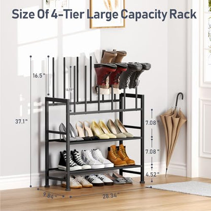 DIMJ Boot Rack 4-Tier - Black Metal Boot Storage Rack for Tall Boots Organizer Tall Boots, Multiuse Shoe Rack for Boots, Sneakers, High-Heel, Entryway, Fits 6 Pairs - size: 4 Tier - 6 Pairs