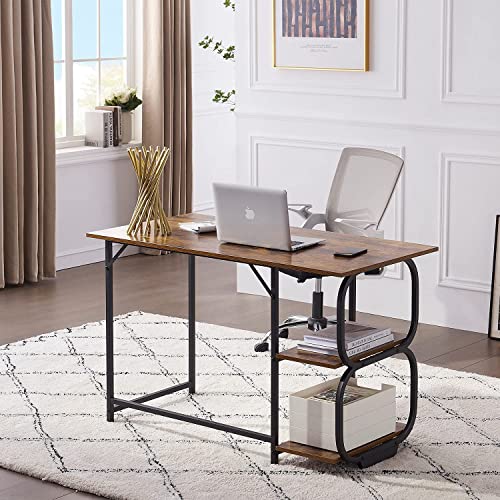 Anivia Writing Computer Home Office Desk with 2 Storage Shelves on Left or Right Side, Industrial Simple Style Wood Table Metal PC Laptop Notebook, 47", Rustic Brown + Black Frame - color: Rustic Brown + Black Frame