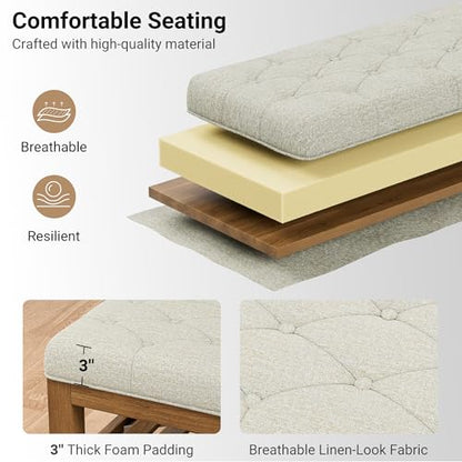 YaFiti End of Bed Storage Bench, 42.9" Entryway Shoe Bench with Solid Wood Shelf, Upholstered Ottoman with Padded Seat for Bedroom, Hallway and Living Room, Beige - color: Beige