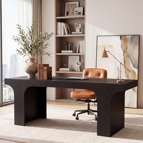 Tribesigns 70.87" Executive Office Desk with Arched Design, Black | Modern Wooden Writing Table, Large Workspace Computer Desk Simple Business Furniture for Home Office, Sturdy Room - color: Black