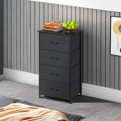 AODK Small Dresser for Bedroom with 4 Storage Drawers, Black | Dressers Chest of Drawers Fabric Dresser with Sturdy Steel Frame, Dressers for Closet with Wood Top - color: Black