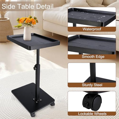 Narrow C Shaped End Tables Living Room, 360° Swivel Adjustable Height Small Side Table, Modern Side Table for Couch Bedroom (Back) - color: Black