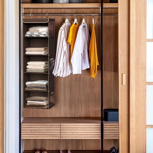 Simple Houseware 5 Shelf Hanging Closet Organizer, Brown - color: Brown, size: 5 Shelf