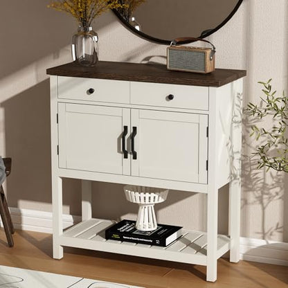 ChooChoo Farmhouse Console Table, Entryway Table with Storage Shelf, Coffee Bar Cabinet, Narrow Buffet Sideboard for Kitchen, Hallway, Living Room, White - color: White