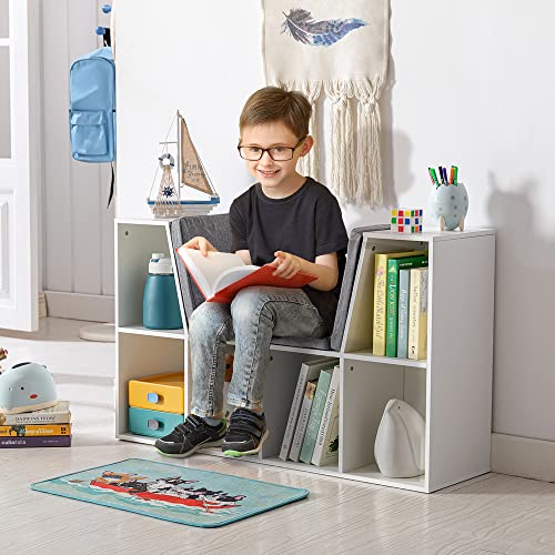 HOMCOM 6-Cubby Kids Bookcase with Reading Nook and Cushion, Multi-Purpose Storage Organizer for Bedroom, Living Room, Pure White - color: White