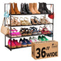Sundaze Shoe Rack - 4 Tier Metal Shoe Rack for Front Door Entrance, Sturdy Long Shoe Organizer for Closet, Bedroom, Entryway, Garage, Black Metal Shoe Shelf, Holds Up to 20 Pairs