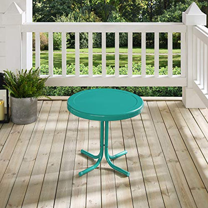 Crosley Furniture Griffith Weather Resistant Retro Metal Outdoor Side Table for Patio, Deck, Porch, Turquoise - color: Turquoise