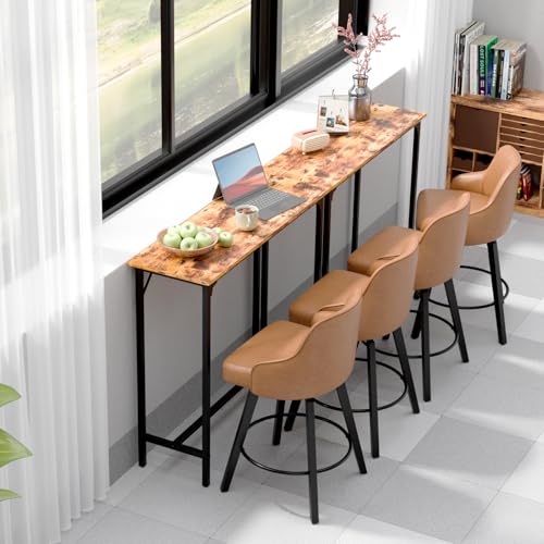 VINGLI 43 Inch Bar Table, Rectangular Counter Height Home Pub Table, Brown | High Top, Multi-Scene Use for Kitchen Dining Living Room Sofa Entryway, Wooden Tabletop & Metal Base, Easy to Install - color: Brown, size: 43"L
