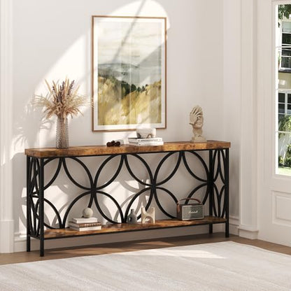 karlott 70.9 inch Extra Long Sofa Table, Industrial Console Table Behind Couch with 2 Tier Storage Shelf, Entryway Console Table for Entryway, Living Room, Foyer, Hallway, Unique Design, Rustic Brown - color: Rustic Brown