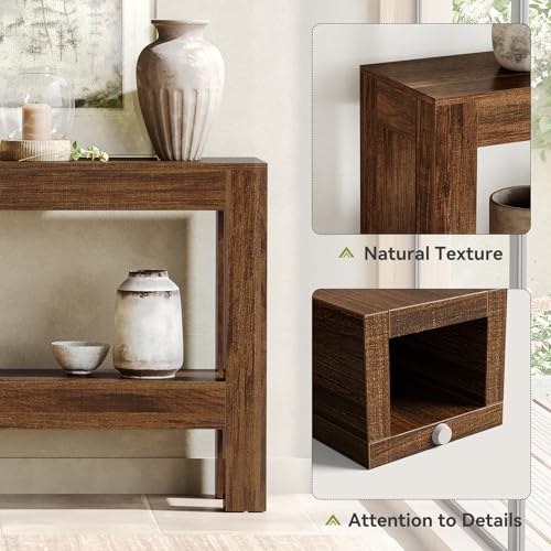 LITTLE TREE 63-Inch Wood Entryway Table, Long Farmhouse Narrow Console Table for Living Room, Hallway, Sofa, Entry, Entrance, Foyer, Behind Couch with 2-Tier Shelves, Brown - color: Red Brown