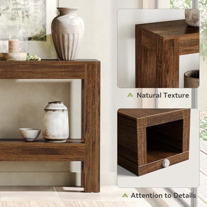LITTLE TREE 63-Inch Wood Entryway Table, Long Farmhouse Narrow Console Table for Living Room, Hallway, Sofa, Entry, Entrance, Foyer, Behind Couch with 2-Tier Shelves, Brown - color: Red Brown