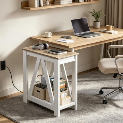 WLIVE Farmhouse End Tables Living Room, Narrow Side Table with Charging Station, Slim End Table, Side Table for Bedroom, Small Spaces, 2 USB and 2 Power Outlets, 11.8" D x 23.6" W x 23.74" H - color: Greige