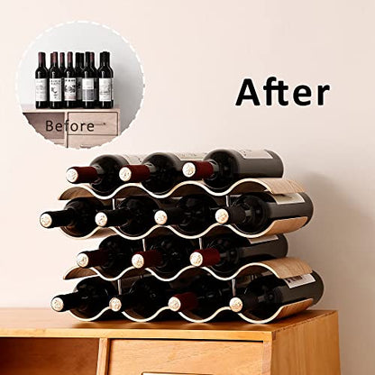 Countertop Wine Rack - 14 Bottle Freestanding Wine Bottle Holder Stand - 4 Tier Wooden Wine Storage Rack - Wavy Wine Organizer for Cabinet Pantry Home Kitchen Bar - size: 4 Tier - 14 Bottle
