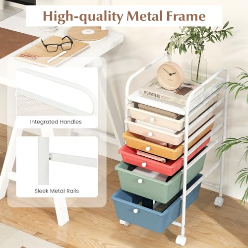 DREAMADE Rolling Cart With Storage Drawers, Utility Cart With Removable Plastic Drawers, Lockable Wheels for Classroom Organization, Art Supplies, Office, Scrapbook (6 Drawers, Macaron) - color: Macaron, style: 6 Drawers