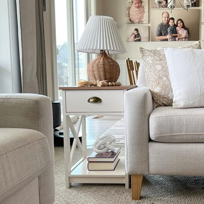 PHI VILLA End Table Living Room Set of 2 - Farmhouse Bedroom Nightstands Small Bedside Table, Ivory White Side Table - color: Ivory 1