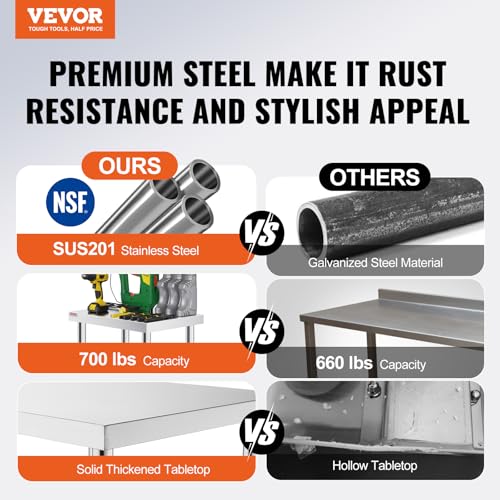 Vevor Stainless Steel Work Table with Wheels 24 x 12 x 32 Inch Prep Table with 4 Casters Heavy Duty Work Table for Commercial Kitchen Restaurant Business : Industrial & Scientific - size: 24*12*34In, style: With Caster