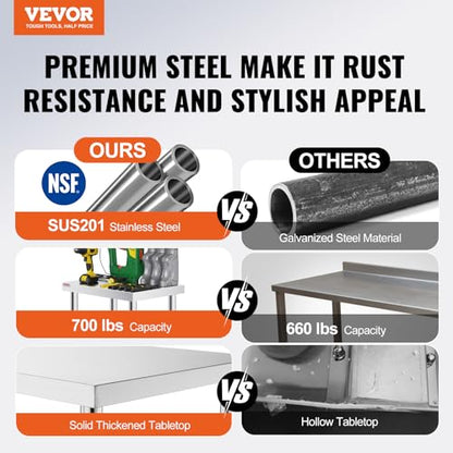 Vevor Stainless Steel Work Table with Wheels 24 x 12 x 32 Inch Prep Table with 4 Casters Heavy Duty Work Table for Commercial Kitchen Restaurant Business : Industrial & Scientific - size: 24*12*34In, style: With Caster