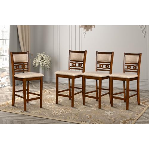 New Classic Furniture Gia Counter Dining Chair (Set of Four), Light Brown Fabric Upholstered Seat & Back Rest, Cherry Brown - color: Cherry, size: Set of 4, style: Counter Chair