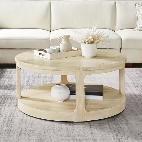 40'' Round Wood Coffee Table Circle Coffee Table with 4 Wheel for Living Room, Modern Retro Farmhouse Style, Easy Assembly, Oak/Wood(ø40'' x 17.52'') - color: S1-ø40'' -Oak