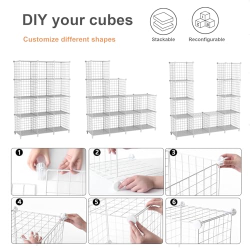 12-Cube Storage Organizer, Metal Wire Cube Shelving Unit, 11.8" L x 11.8" W x 11.8" H, Modular Grid Bookshelf for Closet, Bedroom, Office, Black ATTJL12B - color: Black