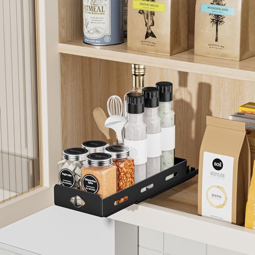 BOIVSHI Pull Out Spice Rack Organizer for Cabinet, Heavy Duty Spice Organizer for Cabinet, Vertical Spice Rack for Kitchen, Cabinet, Pantry, Cupboard (4.2''Wx10.5''Dx2.8''H, Metal Black) - size: 4.2''Wx10.5''Dx2.8''H,1 Tier