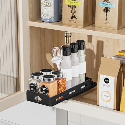 BOIVSHI Pull Out Spice Rack Organizer for Cabinet, Heavy Duty Spice Organizer for Cabinet, Vertical Spice Rack for Kitchen, Cabinet, Pantry, Cupboard (4.2''Wx10.5''Dx2.8''H, Metal Black) - size: 4.2''Wx10.5''Dx2.8''H,1 Tier