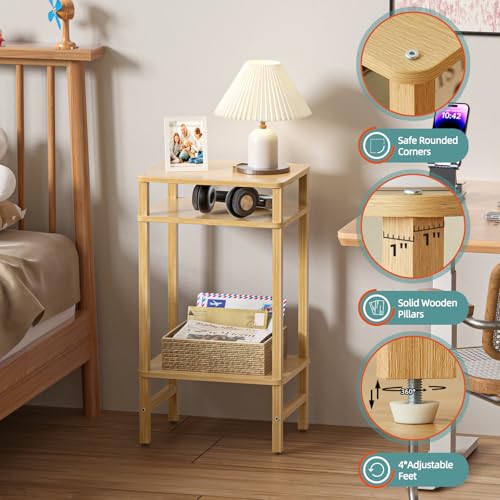 YUFAM Side Table End Table Tall Night Stand 3-Tier 2 Pack for Living Room Bedroom Bathroom Office Furniture Natural - color: Natural, size: 3 Tier