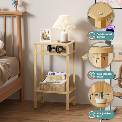 YUFAM Side Table End Table Tall Night Stand 3-Tier 2 Pack for Living Room Bedroom Bathroom Office Furniture Natural - color: Natural, size: 3 Tier