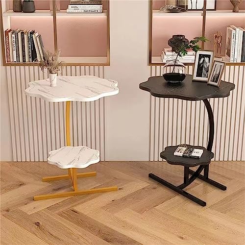 2 Layers Flower Shape Marble Texture Small C-Shaped SideTable,Snack Side Table, End Table for Sofa Side Table,Bedside Table for Living Room Kitchen Garden Bedroom - color: White+black