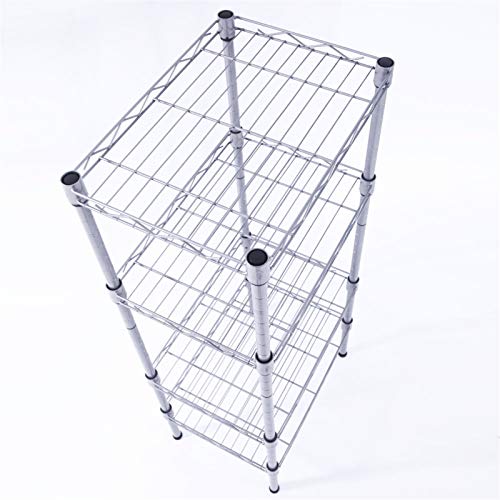 4-Tier Steel Storage Shelving Unit, Chrome | Adjustable, Small Shelf Rack, Leveling Feet, for Kitchen Pantry Garage - color: Chrome, 4 Tier-13.77"