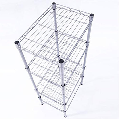 4-Tier Steel Storage Shelving Unit, Chrome | Adjustable, Small Shelf Rack, Leveling Feet, for Kitchen Pantry Garage - color: Chrome, 4 Tier-13.77"