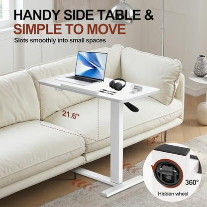 Mobile Standing Desk Portable Pneumatic Laptop Rolling Cart Adjustable Height, 26"-37" Tiltable Overbed Table Sit Stand Computer Workstations for Home Office w/Wheels Flat Desk 32", White - size: 26“-37”
