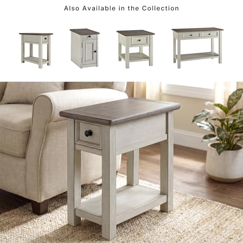 Signature Design by Ashley Bolanburg Narrow End Table, Charging Station | Slim 14-inch profile with USB charging, Wood, White oak veneers and engineered wood, Farmhouse style for small living rooms - color: Dark Brown & White