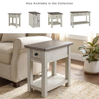 Signature Design by Ashley Bolanburg Narrow End Table, Charging Station | Slim 14-inch profile with USB charging, Wood, White oak veneers and engineered wood, Farmhouse style for small living rooms - color: Dark Brown & White