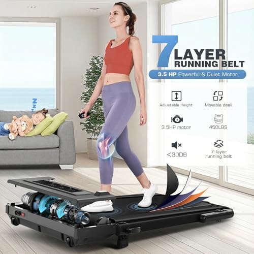 FUNMILY Upgrade Walking Pad Folding Treadmill with 12%/15% Incline & Handle Bar, 3.5HP Foldable Under Desk Compact Treadmills for Home/Office/Gym, 400+lb Capacity, Shock Absorption - color: TR12_Black