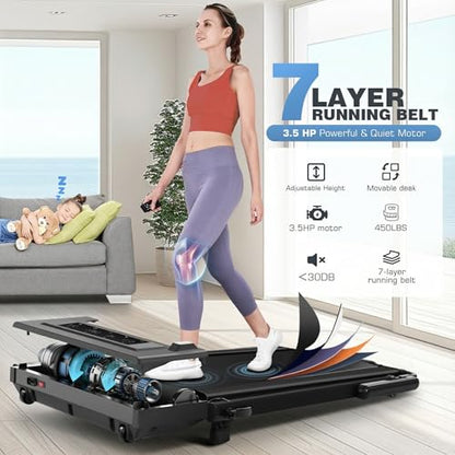 FUNMILY Upgrade Walking Pad Folding Treadmill with 12%/15% Incline & Handle Bar, 3.5HP Foldable Under Desk Compact Treadmills for Home/Office/Gym, 400+lb Capacity, Shock Absorption - color: TR12_Black