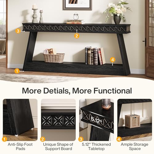 Tribesigns 70.9 Inch Long Console Table for Entryway, 2-Tier Farmhouse Entryway Table with Storage, Narrow Sofa Table Behind The Couch, Wood Accent Table for Hallway, Living Room, Foyer, Black - color: Black