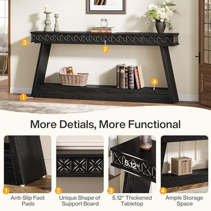 Tribesigns 70.9 Inch Long Console Table for Entryway, 2-Tier Farmhouse Entryway Table with Storage, Narrow Sofa Table Behind The Couch, Wood Accent Table for Hallway, Living Room, Foyer, Black - color: Black