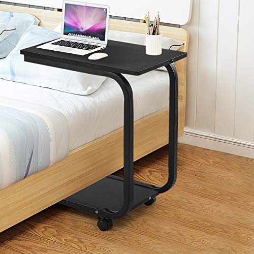 Tangkula C Table Sofa Side Table, Snack Table Coffee Tray, End Table for Living Room, Overbed Table, Black