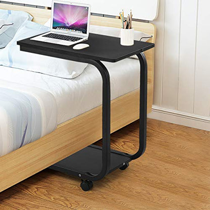 Tangkula C Table Sofa Side Table, Snack Table Coffee Tray, End Table for Living Room, Overbed Table, Black