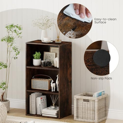 Giantex 3 Tier Bookcases Set of 2, 31.5" Bookshelf Cube Storage Organizer, Open Storage Cabinet Multi-Functional Home Office Bedroom Furniture Display Bookcases, Rustic Brown - color: Rustic Brown