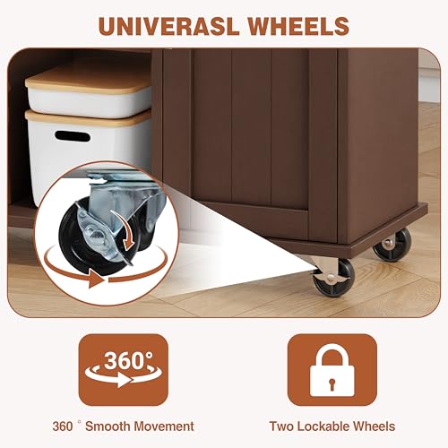 JY QAQA 42" Kitchen Island with Storage on Wheels, Rolling Table with Drop Leaf, Drawers, Cart Handle for Towel Rack or Free Movement, Brown - color: Brown
