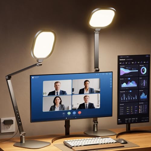 LitONES LED Desk Lamp for Home Office, 15W Desk Light with CRI >95, Memory & Timer Function, 1200LM Dimmable Computer Light for Video Calls, Conference, Reading, Study (Black-2packs) - color: Black - 2 Packs