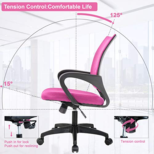 BestOffice | Ergonomic Office Chair | Mid-Back Swivel Desk Chair | Breathable Backrest & Lumbar Support | Adjustable Height | Sponge Seat | Rolling Wheels | Pink | for Adults & Women | Pack of 2 - color: Pink, style: pack of 2