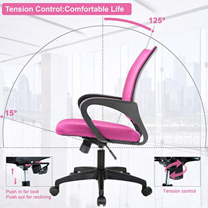 BestOffice | Ergonomic Office Chair | Mid-Back Swivel Desk Chair | Breathable Backrest & Lumbar Support | Adjustable Height | Sponge Seat | Rolling Wheels | Pink | for Adults & Women | Pack of 2 - color: Pink, style: pack of 2