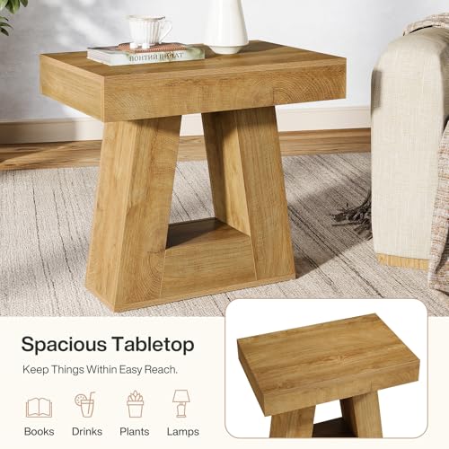 Tribesigns 24" Modern Side Table, 2-Tier Narrow Wooden End Table with Trapezoid Base, Farmhouse Small Nightstand for Living Room, Bedroom, Natural Wood Color - color: Natural Wood Color