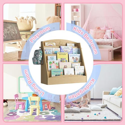 NACHES 5-Tier Kids Bookshelf - Toddler Book Display Shelves, Montessori Bookshelf for Kindergarten, Nursery, Bedrooms, Classrooms - Wooden Children Book Display (Natural) - color: Natural Wood